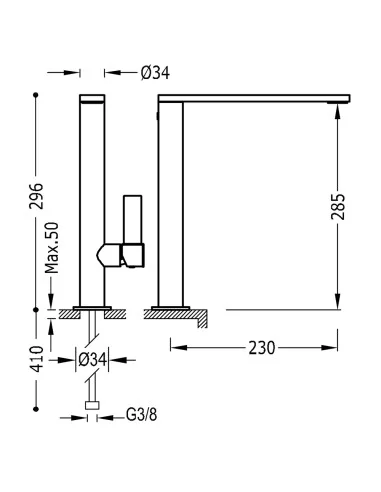 Maišytuvas praustuvo Project-Tres, juodos mat. sp., TRES