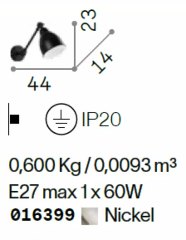 Sieninis šviestuvas newton ap1 nickel, Ideal lux