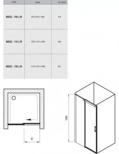 Dušo durys Matrix MSD2, Chromo, RAVAK