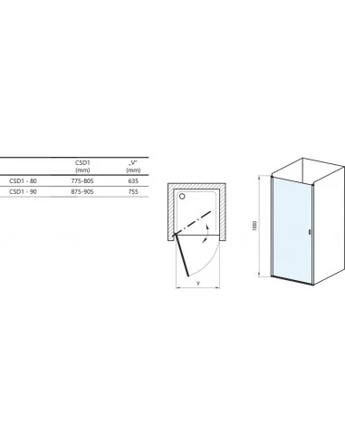 Dušo durys Chrome CSD1, Balta matinė, RAVAK