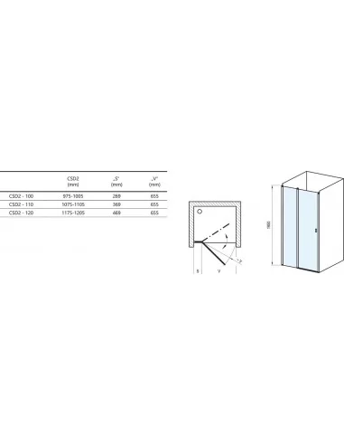 Dušo durys Chrome CSD2, Juoda, RAVAK