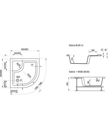Dušo padėklas Sabina, Balta, RAVAK