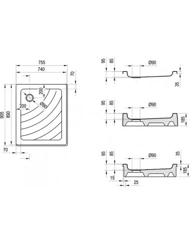 Dušo padėklas Aneta, Balta, RAVAK