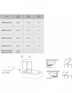 Vonios sienelė VSK2 Rosa, Balta, RAVAK