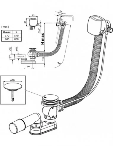 Vonios sifonas, užpildantis vonią vandeniu, Chromas, RAVAK