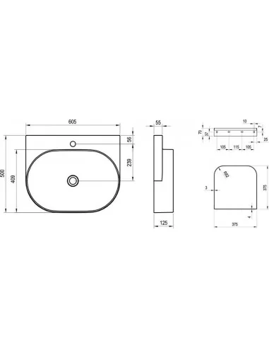 Praustuvas Yard 60 su skyle maišytuvui, Deepsea blue, RAVAK