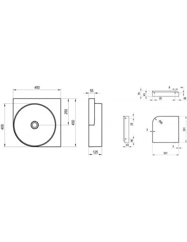 Praustuvas Yard 45 C, be skylės, Smoke grey, RAVAK