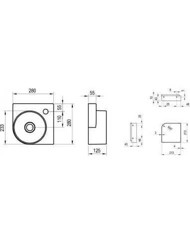 Mini praustuvas Yard 28 C, su skyle maišytuvui, Antracitas, RAVAK