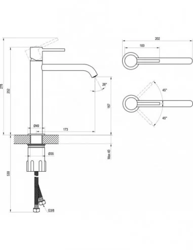Praustuvo maišytuvas Espirit ES 014.00 be perpylimo, Šlifuoto aukso, RAVAK