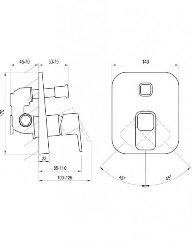 Potinkinis maišytuvas 10° TD 065.00 su jungikliu, skirtas R-box, Chromas, RAVAK