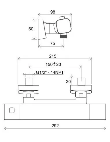 Sieninis termostatinis dušo maišytuvas 10° Free, Blizgus chromas, RAVAK