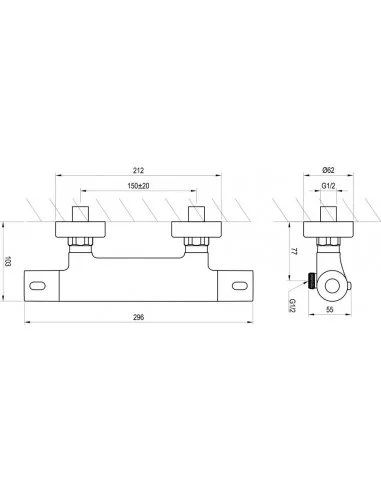 Sieninis termostatinis dušo maišytuvas Termo 300, Chromas, RAVAK
