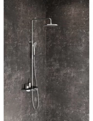 Dušo stovas Termo su Stop funkcija ir lentynėle, Blizgus chromas/juodas, RAVAK