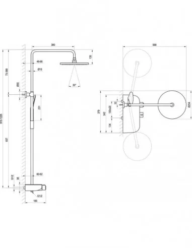 Dušo stovas Termo su Stop funkcija ir lentynėle, Blizgus chromas/juodas, RAVAK