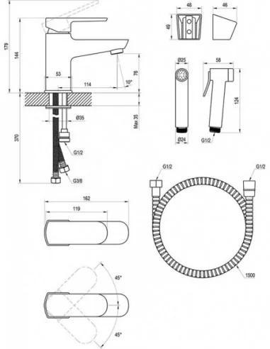 Praustuvo maišytuvas su bide purkštuku be dugno vožtuvo, Chromas, RAVAK