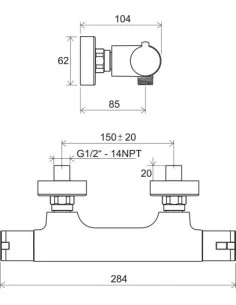 Termostatinis dušo maišytuvas TE 032.00/150, RAVAK