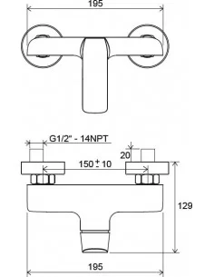 Sieninis dušo maišytuvas Flat, 150 mm, RAVAK