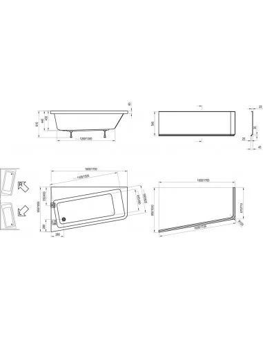 Vonia 10° kampinė, Balta, RAVAK