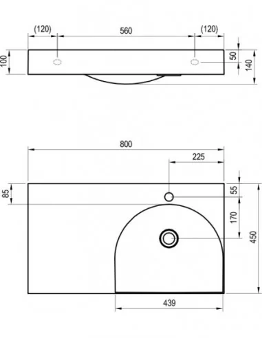 Praustuvas Lite 80/45 K/D su skyle maišytuvui, Balta, RAVAK