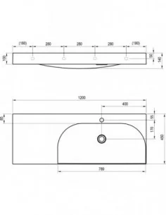 Praustuvas Lite 120/80 K/D su skyle maišytuvui, Balta, RAVAK