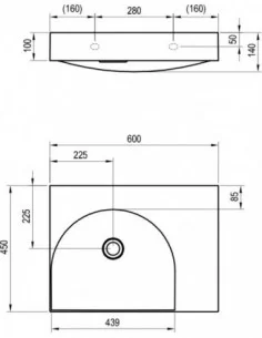 Praustuvas Lite 60/45 K/D, be skylės, Balta, RAVAK