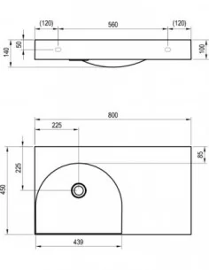Praustuvas Lite 80/45 K/D be skylės, Balta, RAVAK