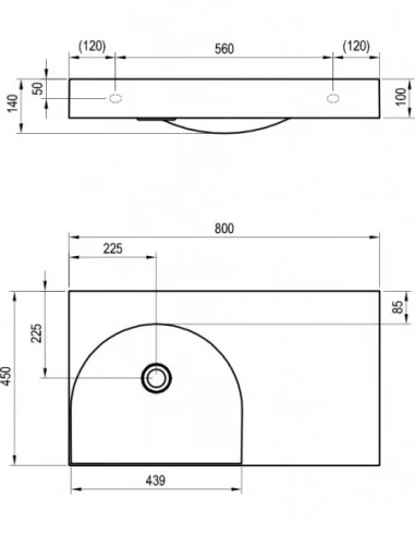 Praustuvas Lite 80/45 K/D be skylės, Balta, RAVAK