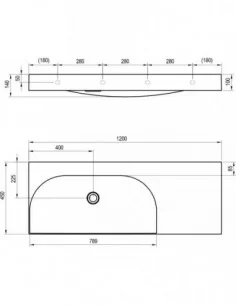 Praustuvas Lite 120/80 K/D be skylės, Balta, RAVAK