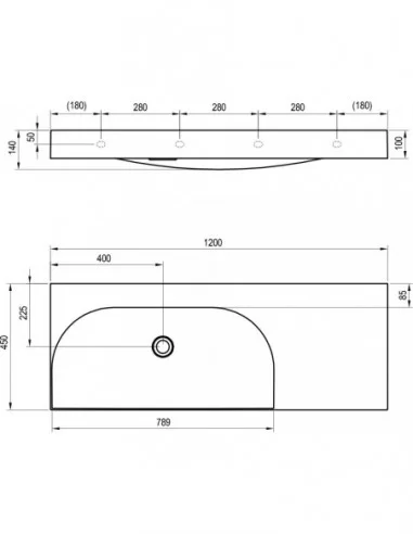 Praustuvas Lite 120/80 K/D be skylės, Balta, RAVAK