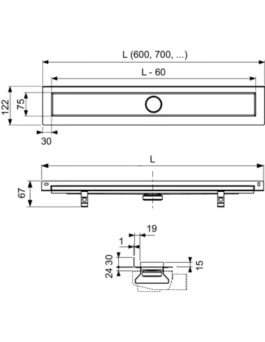 Dušo latako komplektas TECElinus 2in1 montuojamas prie sienos 800 mm, TECE