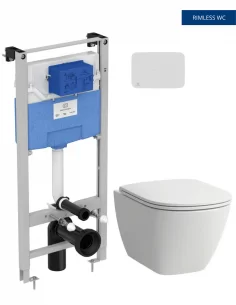 Pakabinamas unitazas Laufen LUA su Ideal Standard rėmu ir nuleidimo plokštele