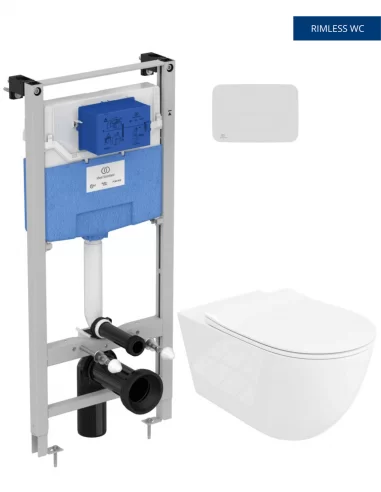 Pakabinamas unitazas Sinto Grande 3.0 su Ideal Standard rėmu ir nuleidimo plokštele