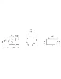 Pakabinamas unitazas Brava su TECE 32cm rėmu ir nuleidimo plokštele
