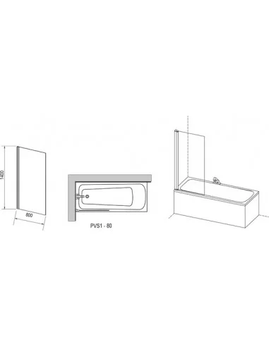 Vonios sienelė PVS1, Juodas, RAVAK