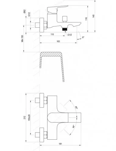 Vonios sieninis maišytuvas Plan, Juodas matinis, RAVAK