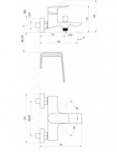 Vonios sieninis maišytuvas Plan, Šlifuoto grafito, RAVAK