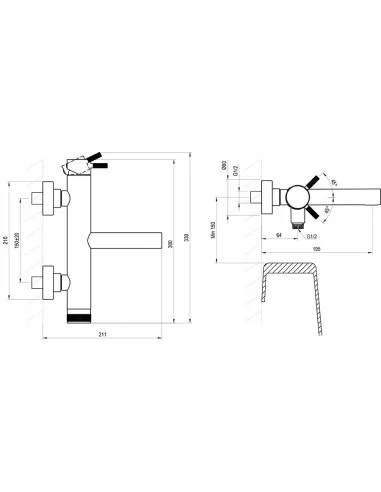 Vonios sieninis maišytuvas Nox, Juodas matinis, RAVAK