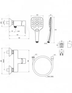 Sieninis dušo maišytuvas Solar, su dušo komplektu, Blizgus chromas, RAVAK
