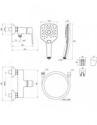 Sieninis dušo maišytuvas Life, su dušo komplektu, Blizgus chromas, RAVAK
