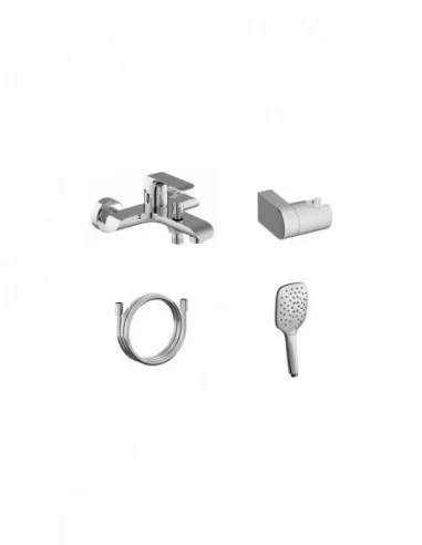 Sieninis vonios/dušo maišytuvas Flat, su dušo komplektu, Blizgus chromas, RAVAK