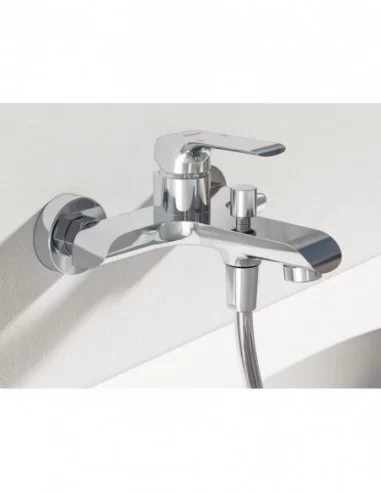 Sieninis vonios/dušo maišytuvas Flat, su dušo komplektu, Blizgus chromas, RAVAK