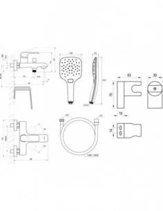 Sieninis vonios/dušo maišytuvas Flat, su dušo komplektu, Juodas matinis, RAVAK