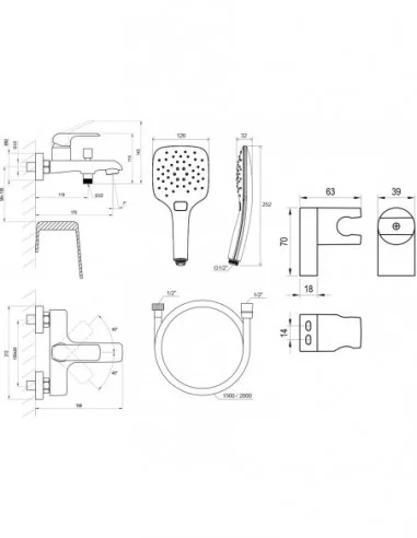 Sieninis vonios/dušo maišytuvas Flat, su dušo komplektu, Juodas matinis, RAVAK