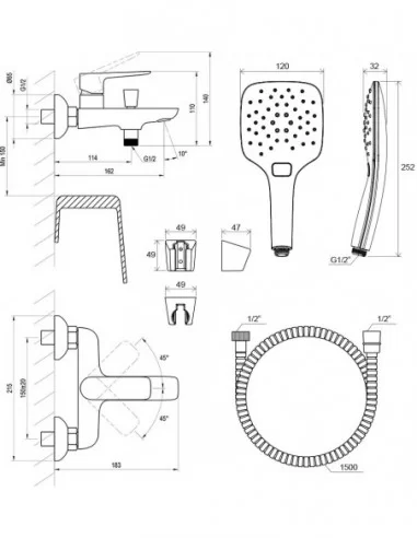 Sieninis vonios/dušo maišytuvas Classic, su dušo komplektu, Blizgus chromas, RAVAK