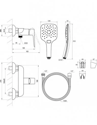 Sieninis dušo maišytuvas Classic, su dušo komplektu, Blizgus chromas, RAVAK