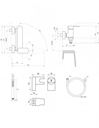 Sieninis vonios/dušo maišytuvasChrome II, su dušo komplektu, Juodas, RAVAK