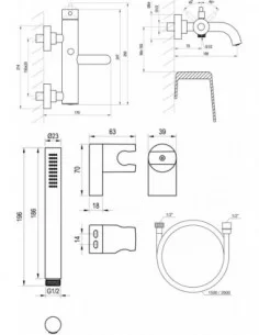 Sieninis vonios/dušo maišytuvas Espirit, su dušo komplektu, Baltas matinis, RAVAK