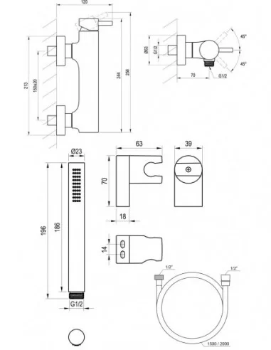 Sieninis dušo maišytuvas Espirit, su dušo komplektu, Blizgus chromas, RAVAK