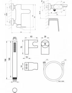 Sieninis vonios/dušo maišytuvas Eleganta, su dušo komplektu, Juodas matinis, RAVAK