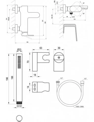 Sieninis vonios/dušo maišytuvas Eleganta, su dušo komplektu, Juodas matinis, RAVAK
